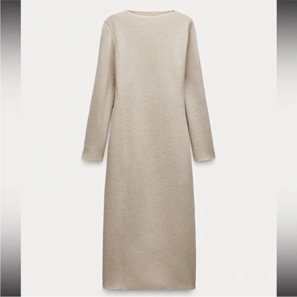 New ZARA Long Sleeve Bouclé Wool Dress ZW Collection - Picture 5 of 8